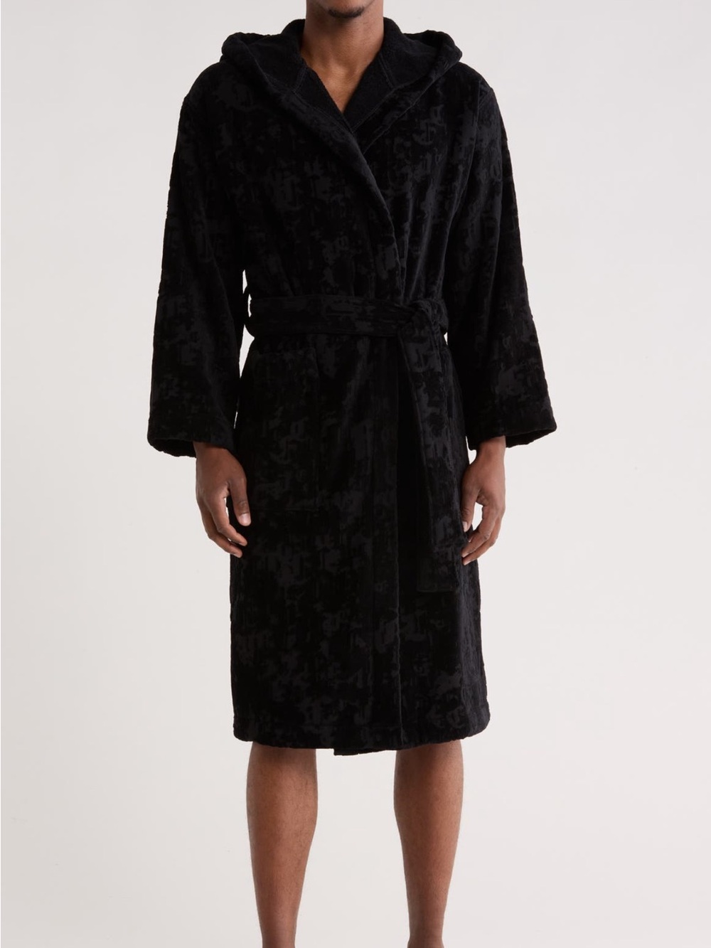 Men's Hooded Plush bath robe— Black